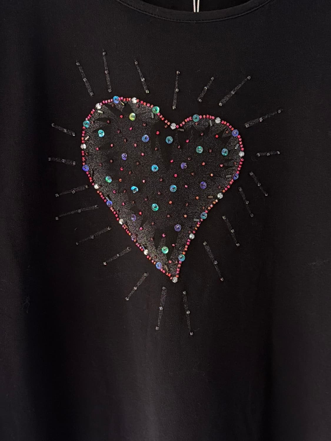 일본빈티지 비즈 하트 반팔티 상품이미지3