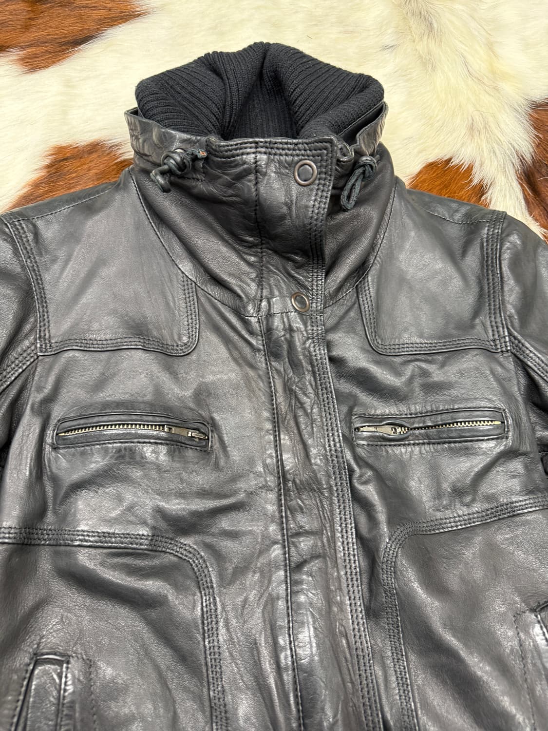 Salvatore santoro 파일럿 하이넥 램레더 자켓 상품이미지2