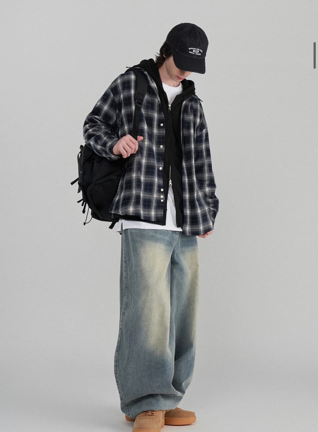 언탭트 스튜디오 시티보이 빅 오버핏 플레이드 체크 셔츠 상품이미지3