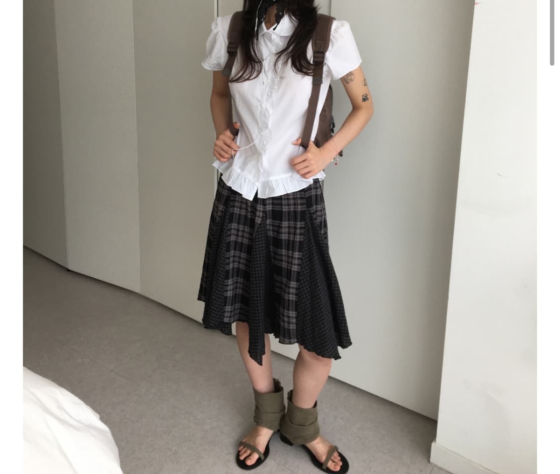 체크 레이어드 밴딩 스커트 상품이미지1
