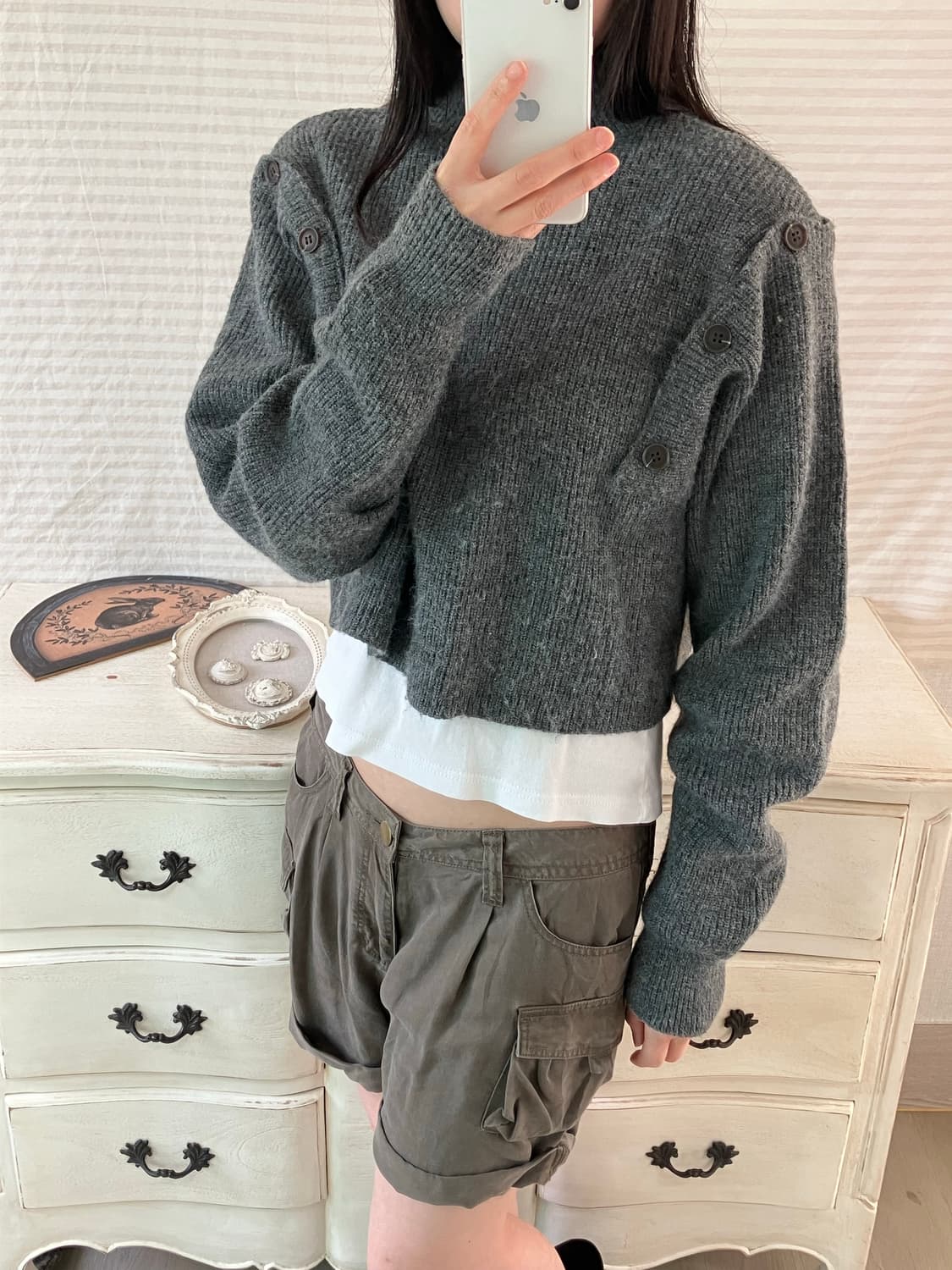 jpn vintage 차콜 버튼 크롭 니트 y2k 스트릿 갸루 펑키   상품이미지4