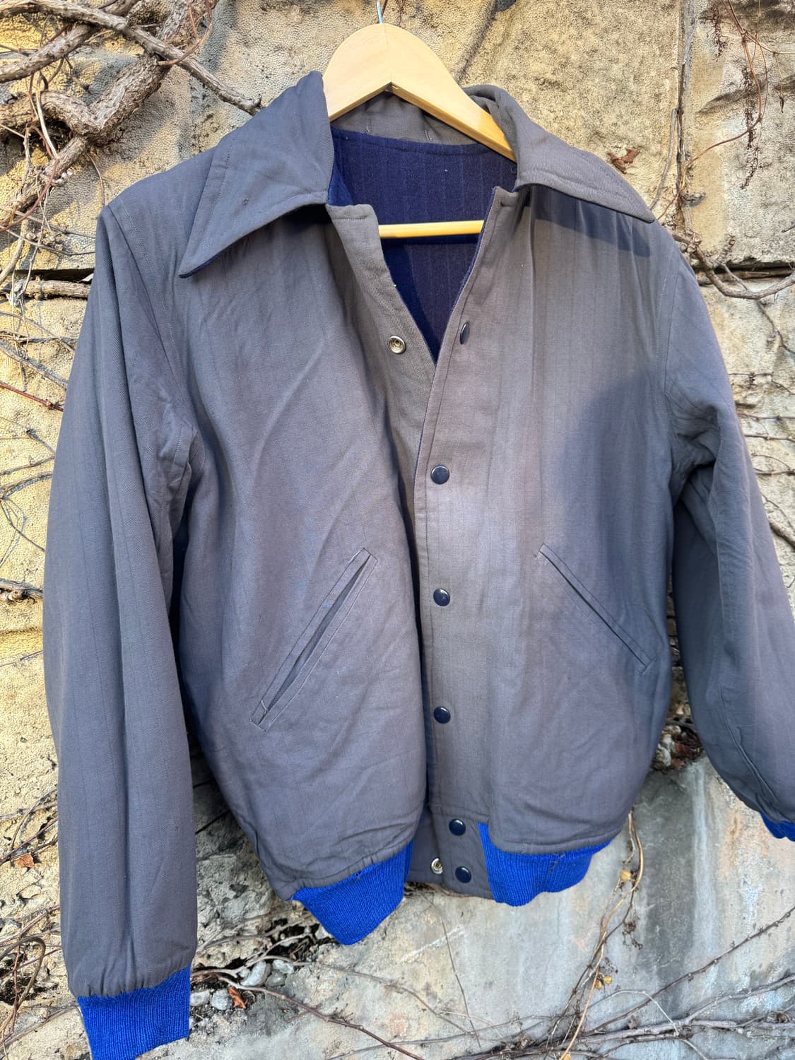 80~90s 빈티지 리버시블 울 코튼 봄버 블루종 워크 자켓 상품이미지8