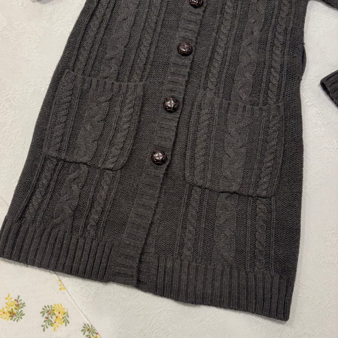 일본 빈티지 모리 후드 케이블 차콜 빵단추 원피스 롱 가디건 상품이미지5