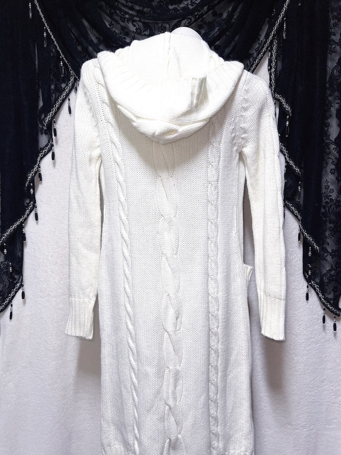 화이트 니트 꽈배기 후드 롱가디건 달천 로맨틱갸루 로걀 윈터페어리 핀터 상품이미지7