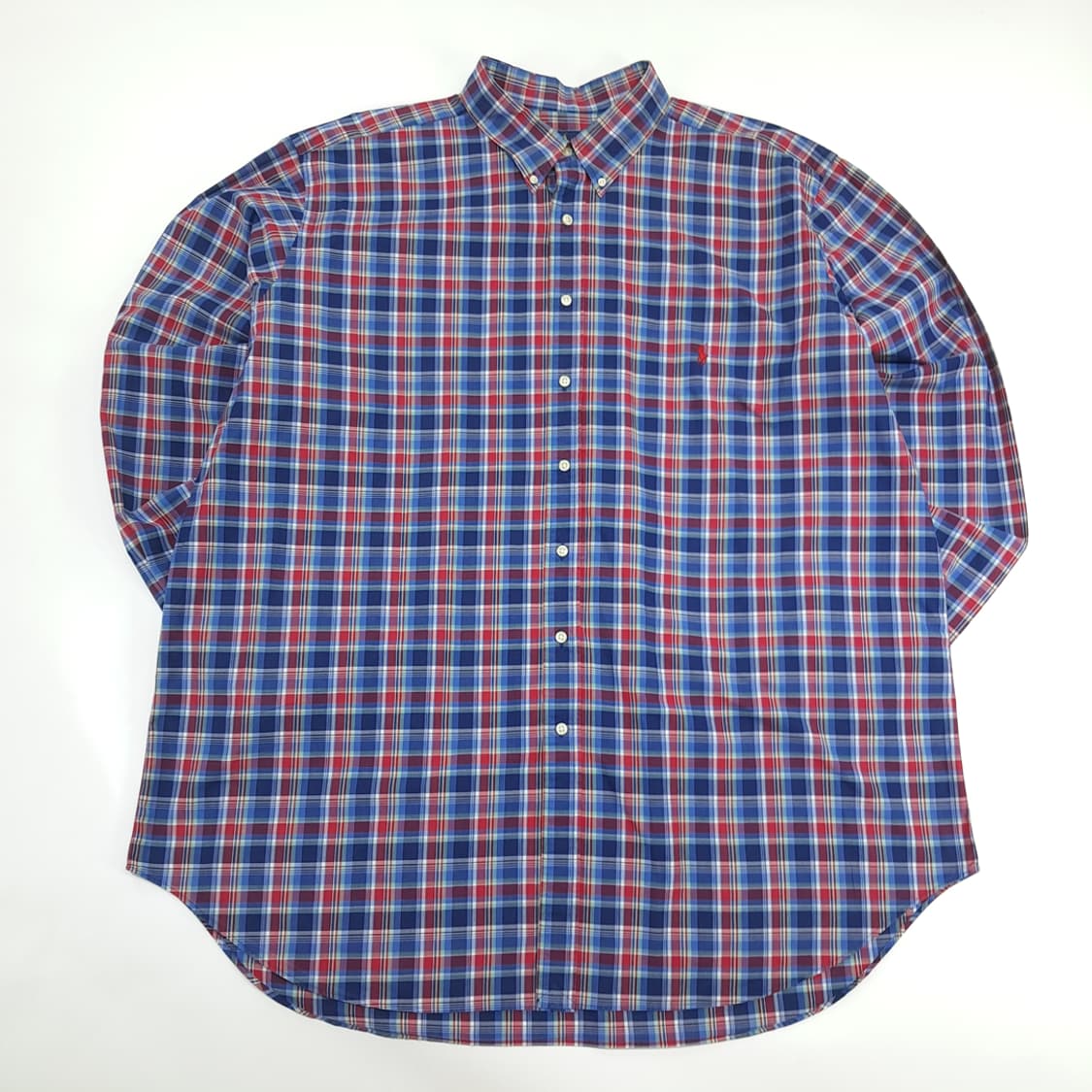 Co957 3XL Tall 폴로 랄프로렌 레드블루 매드라스 긴팔 셔츠 상품이미지1