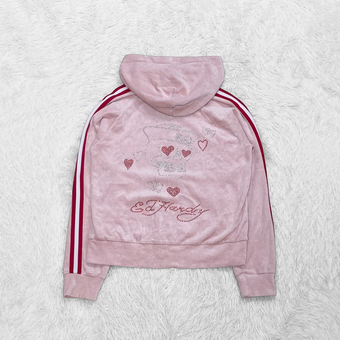 에드하디 스컬 큐빅 벨벳 후드집업 핑크 상품이미지2