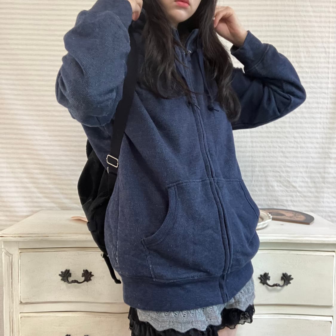 jpn vintage 유니클로 네이비 후리스 후드집업 y2k 스트릿 갸루 상품이미지2