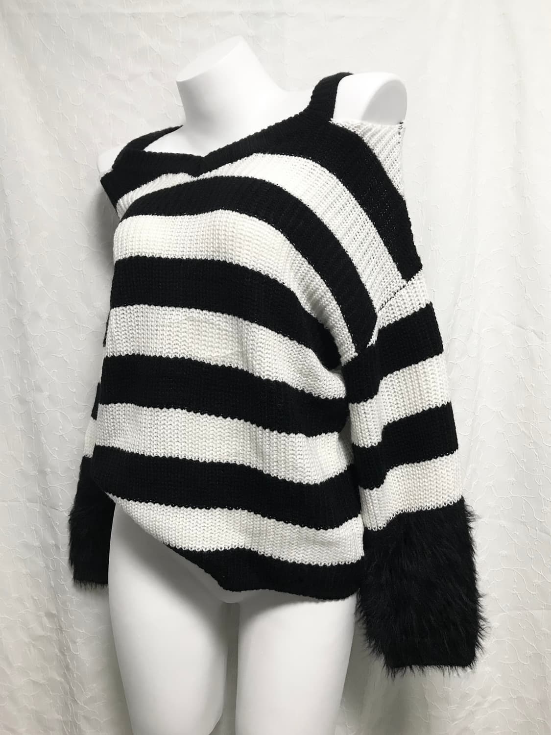 빈티지 갸루 스트라이프 트임 퍼 니트 롱슬리브 탑 상품이미지1