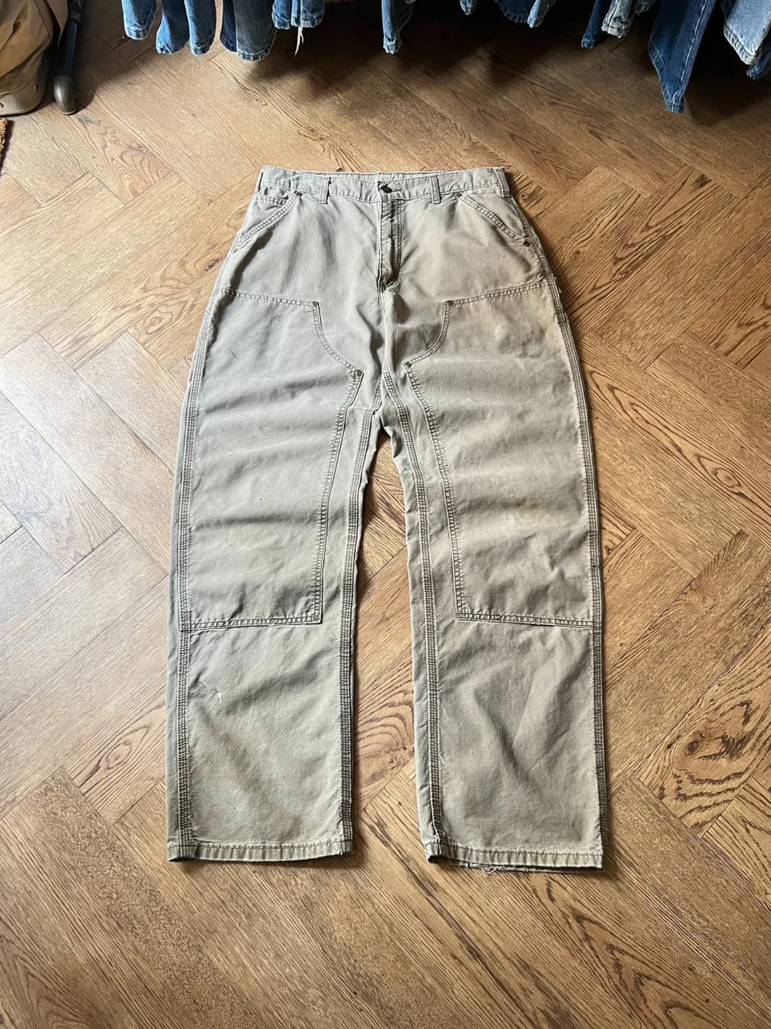 [33]칼하트 USA 더티워싱 라이트브라운 더블니 워크 팬츠 상품이미지1