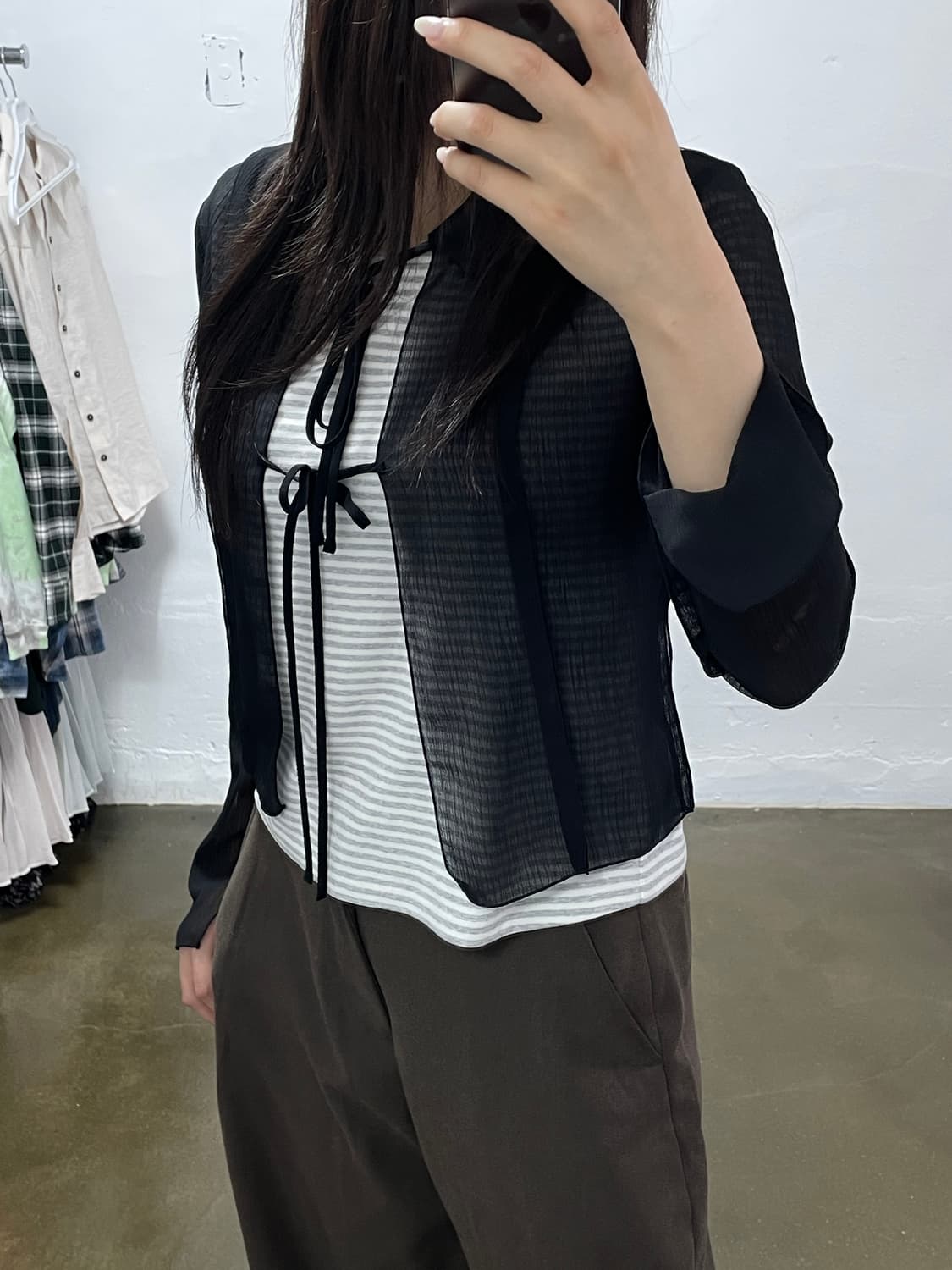 인사일런스 시스루 리본 블라우스 S 상품이미지1