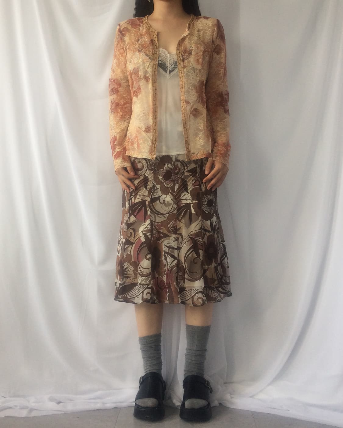 Flower pattern lace open cardigan 상품이미지1