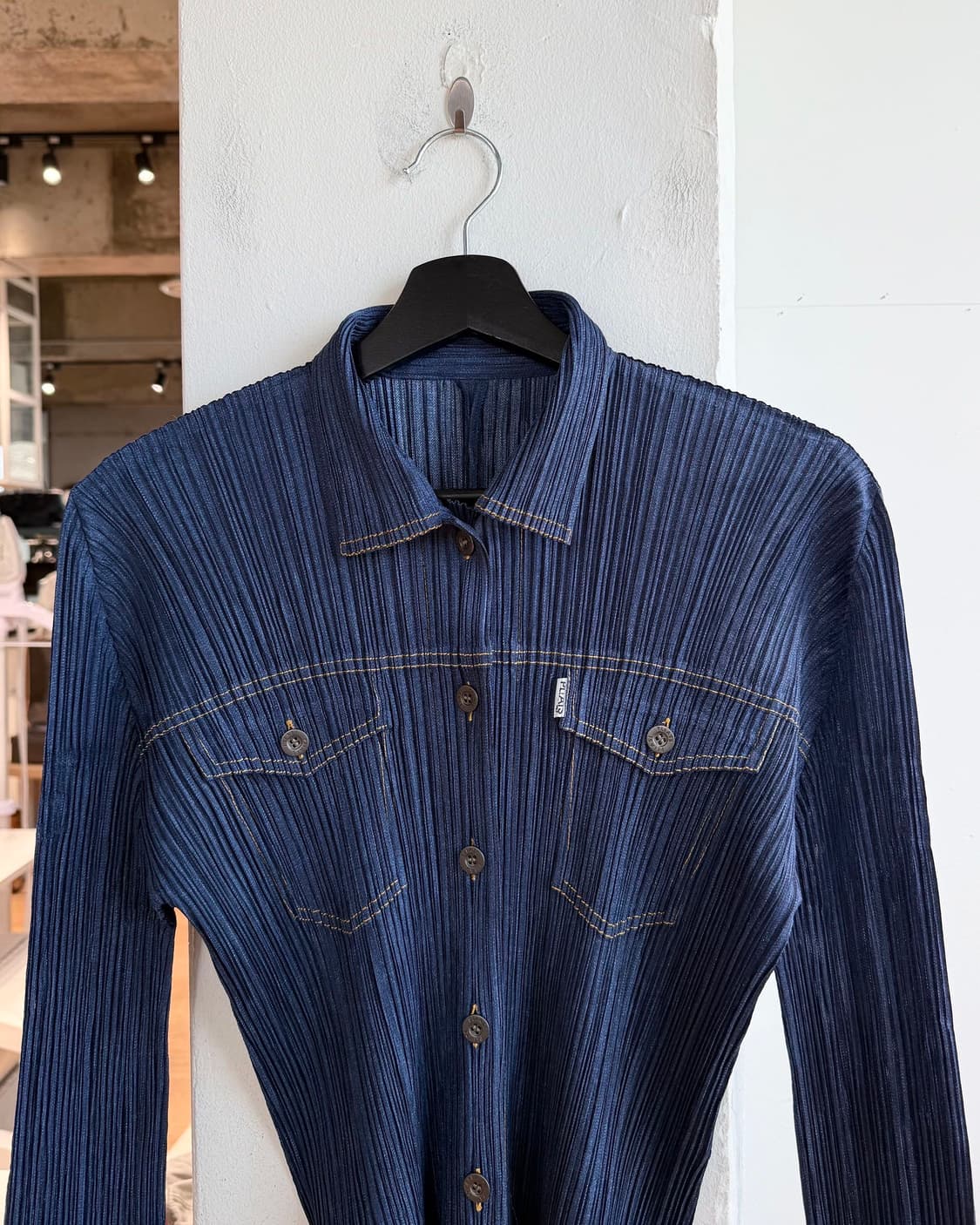 플리츠 플리즈 네이비 데님패턴 자켓  상품이미지3