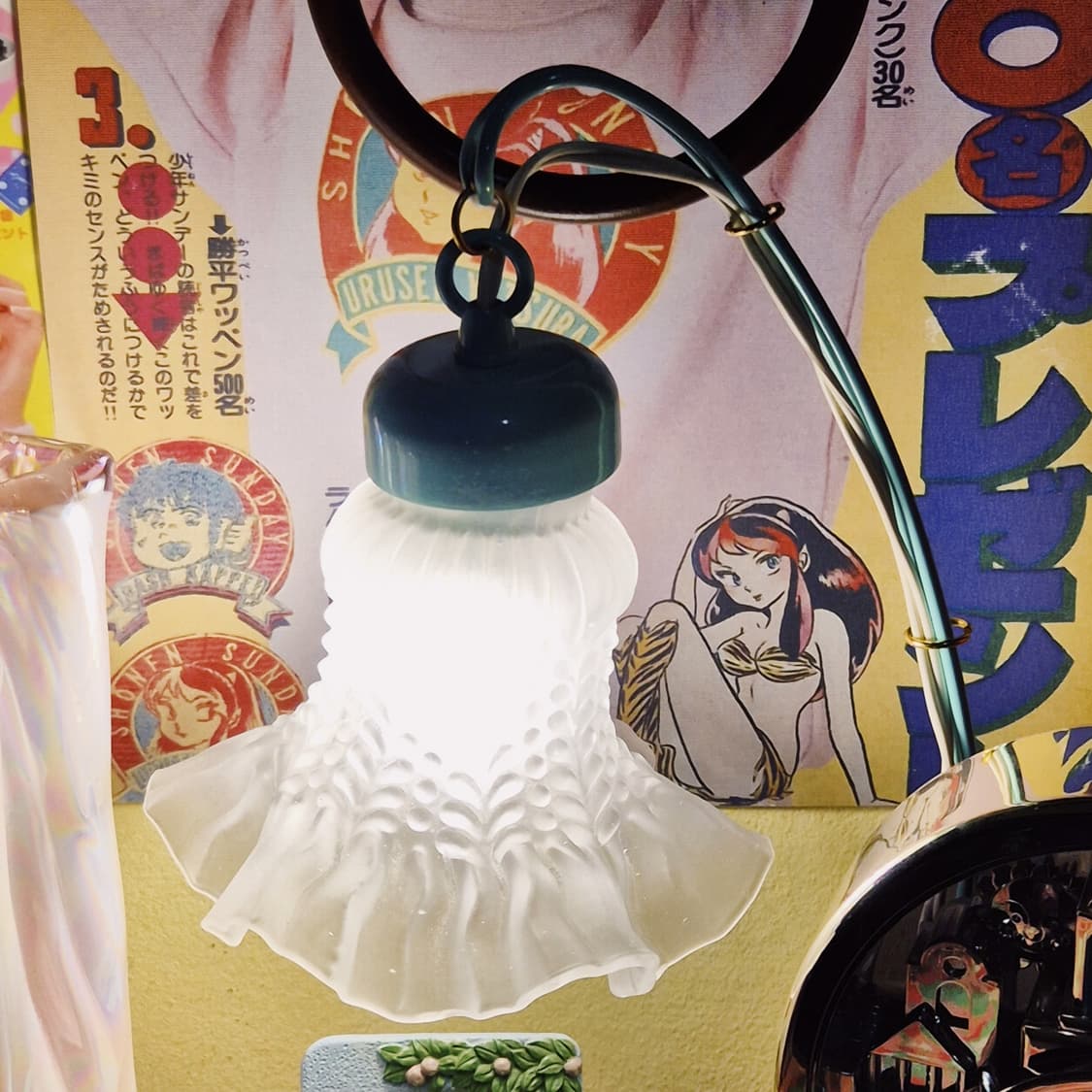 70s 히카리 프릴 불투명 쉐이드 민트 호롱 램프 상품이미지8