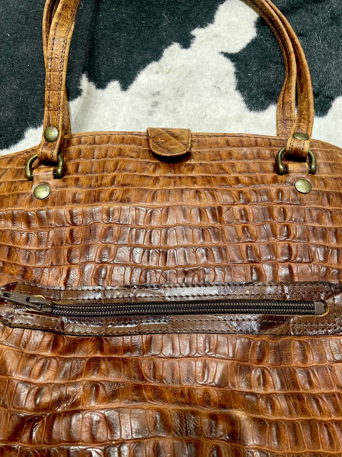 웨스턴 빈티지 크로커 패턴 레더 토트백 상품이미지2