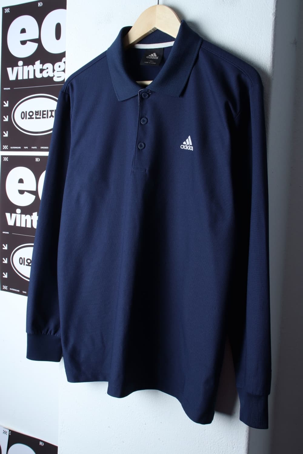 (L-XL) 아디다스 카라 긴팔티셔츠 기능성 스몰로고 네이비-H33044 상품이미지1