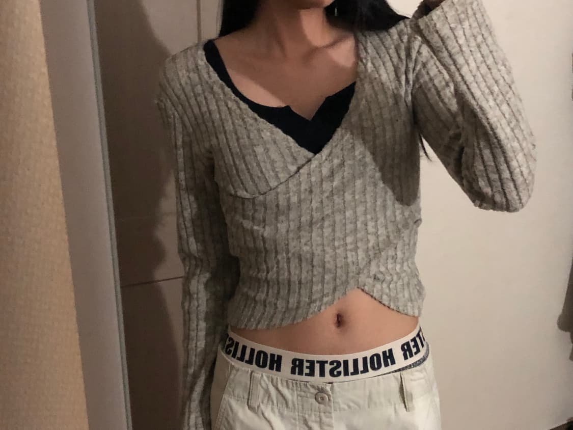 골지 리본 랩 니트 아이보리 상품이미지1