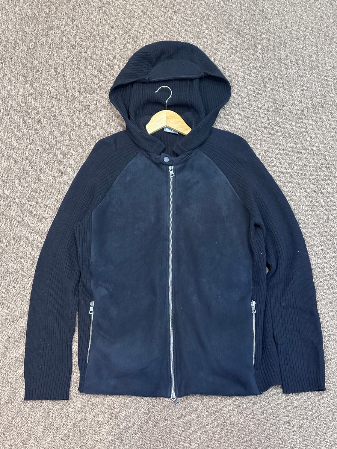 알마니익스체인지 블랙 스웨이드 니트 후드 집업 상품이미지1