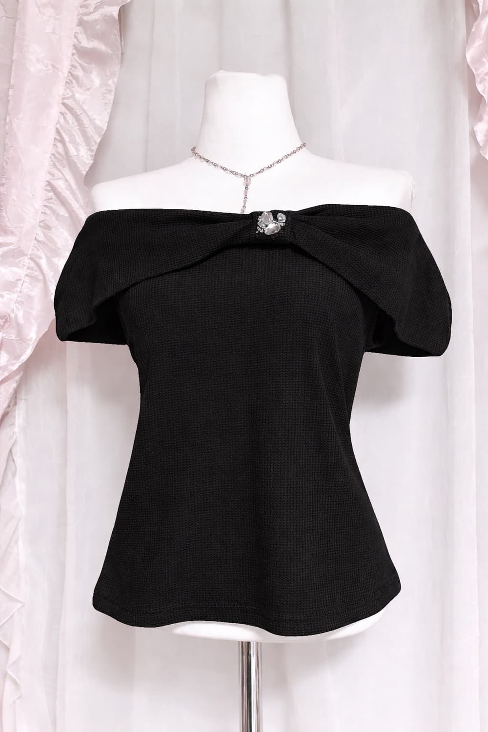 세실맥비 오네갸루 히메가루 오프숄더 리본탑 로걀탑 블라우스 빈티지 무채색 상품이미지2