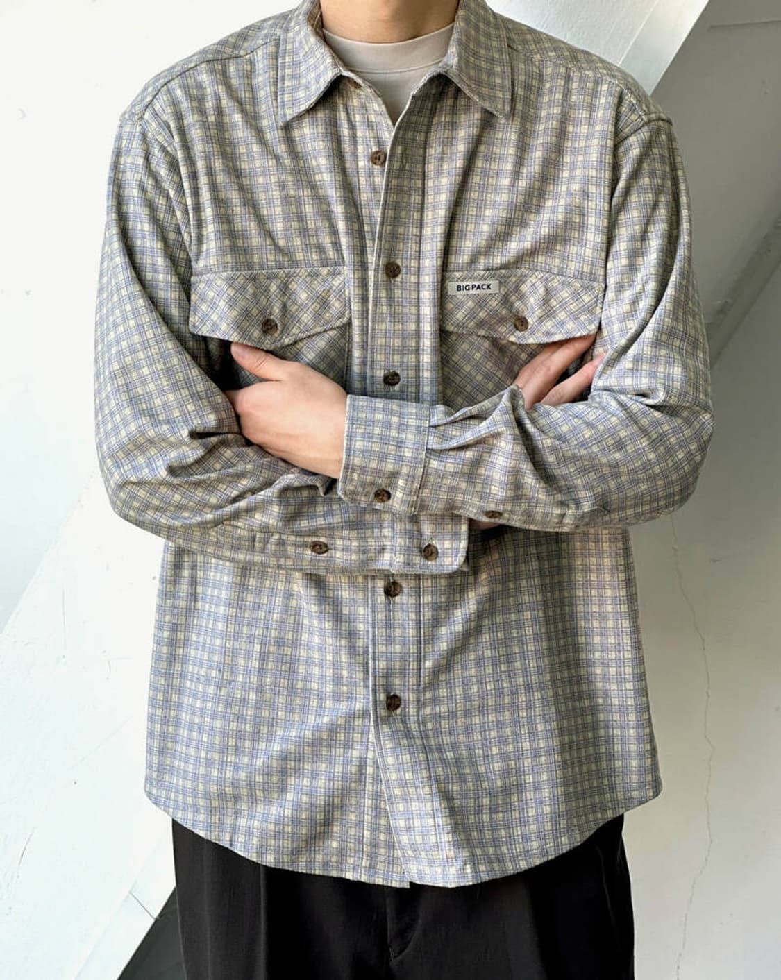 Poly nel woven check work shirt 상품이미지7