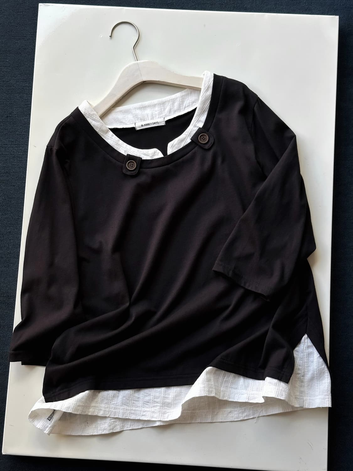 Design layer cotton 3/4 sleeve TOP 상품이미지1