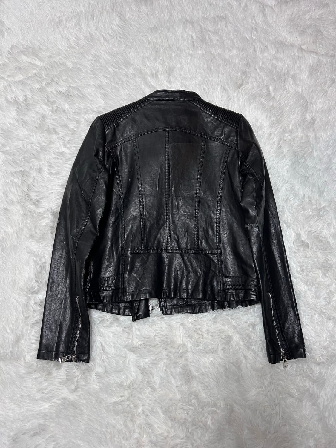 zipper detailed black rider jacket 상품이미지6