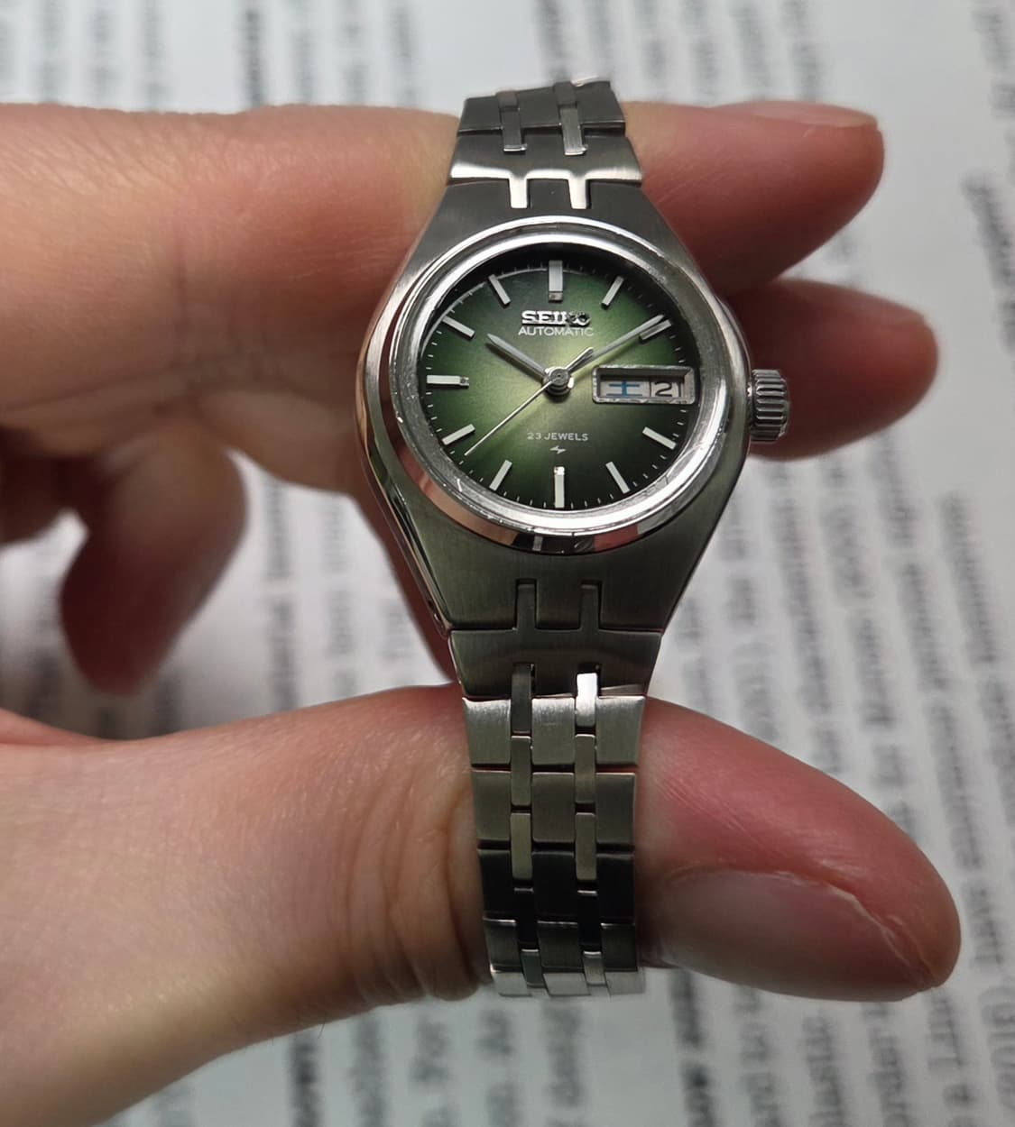 빈티지 세이코 옴브레 그린 다이얼 한자 데이데이트 오토매틱 여성용  상품이미지3