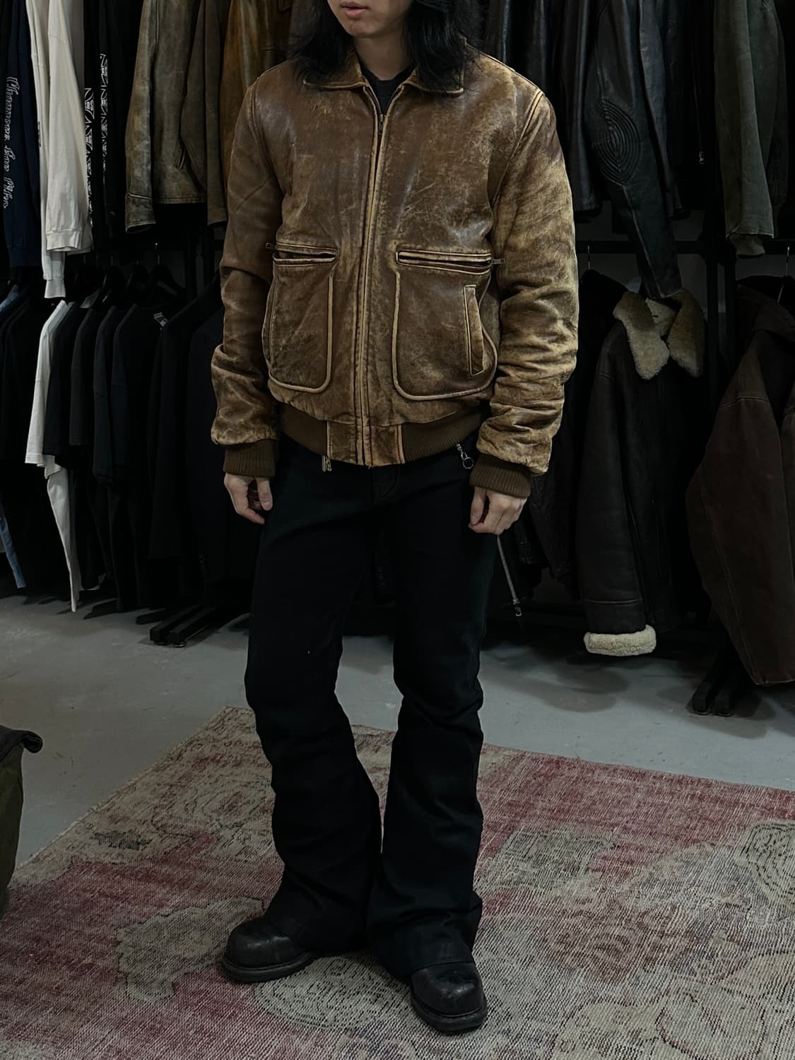 90's 디스 레더 봄버 자켓 빈티지 봄버 가죽 자켓 상품이미지2