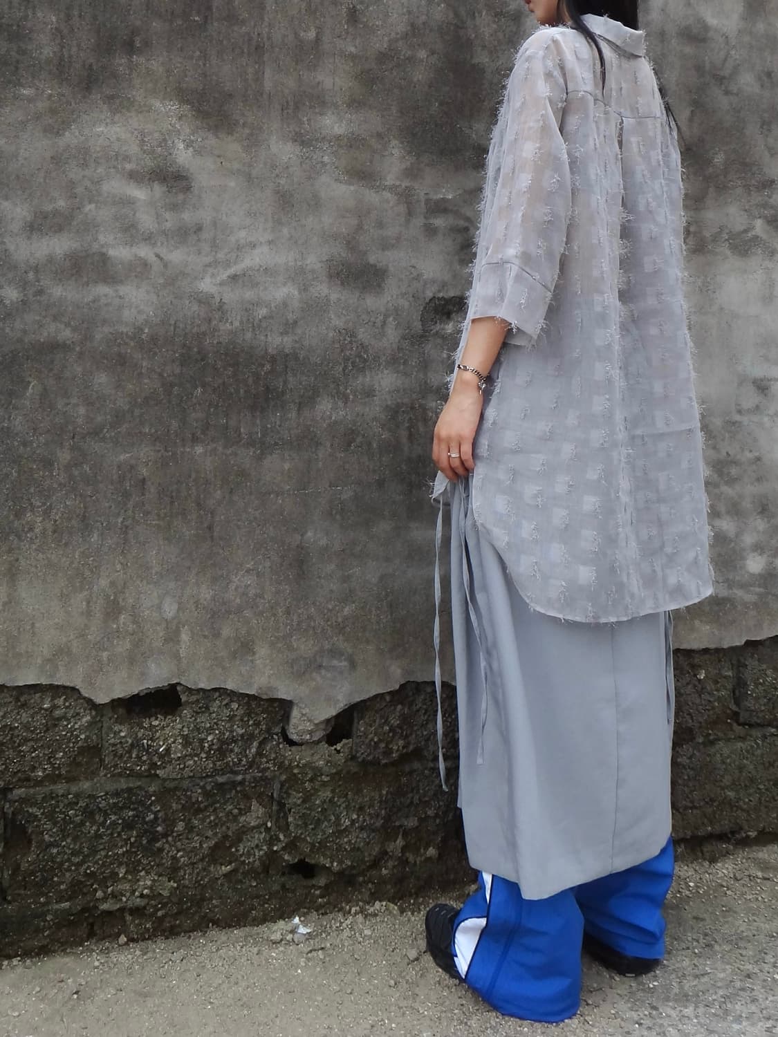Side strap flare skirt / grey 상품이미지8