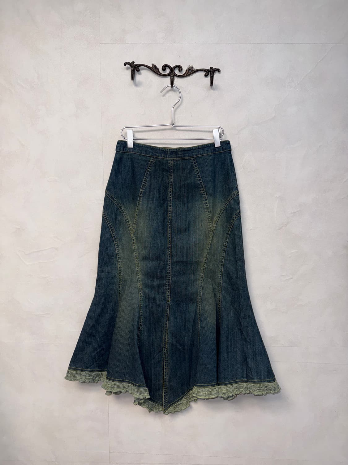 Washing denim oriental cubic floral sk 상품이미지3