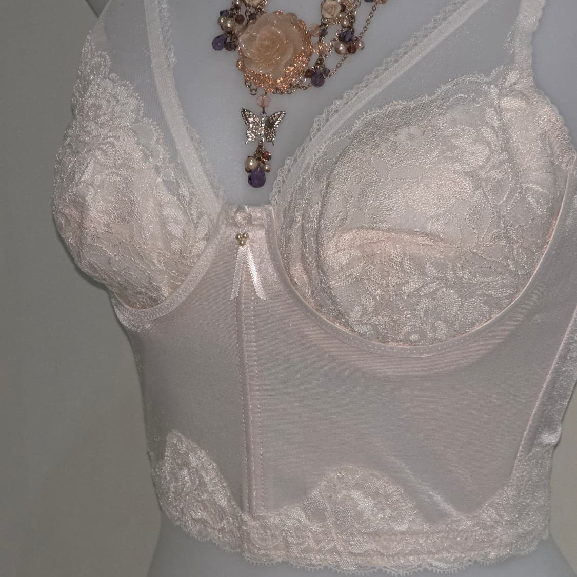 일본빈티지) 히메갸루st 핑크새틴 딸기우유 로맨틱 레이스 웨딩코르셋브라 상품이미지3