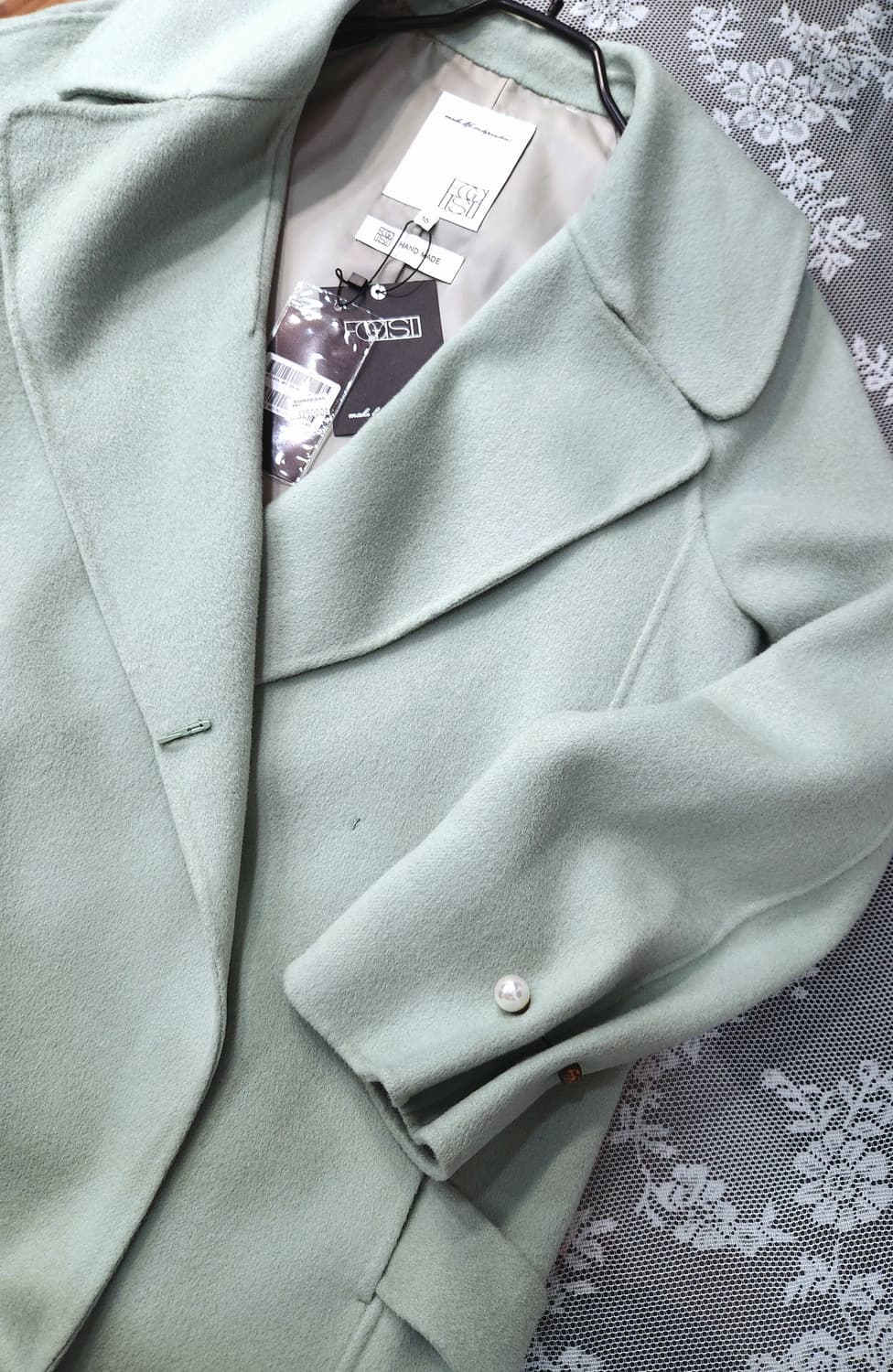 (에고이스트)진주소매 민트 핸드메이드 코트 상품이미지4