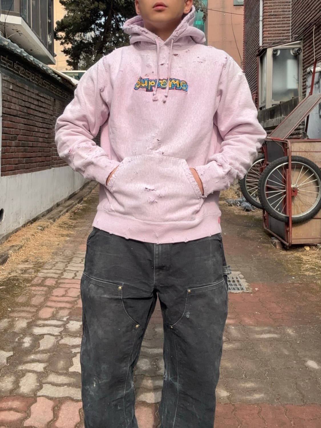 18ss 슈프림 핑크다잉 디스트레스드 gonz 후드 상품이미지3