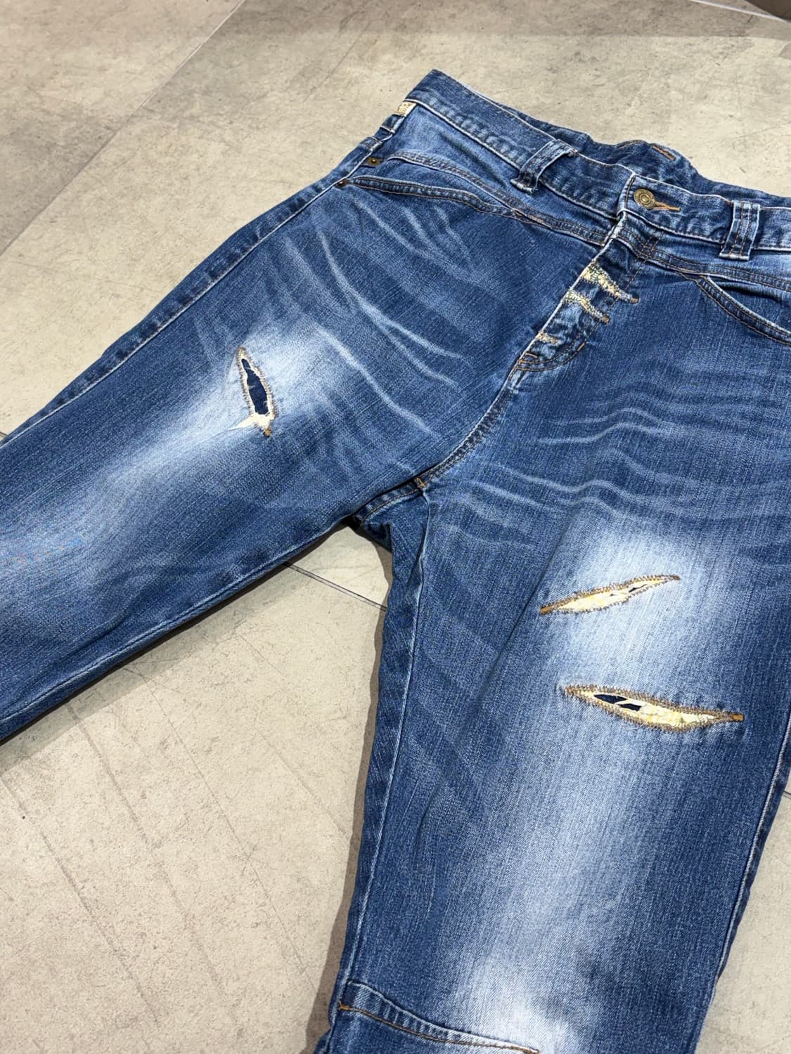 ppfm 락 펑크 패치워크 커브드 데님 팬츠 상품이미지5