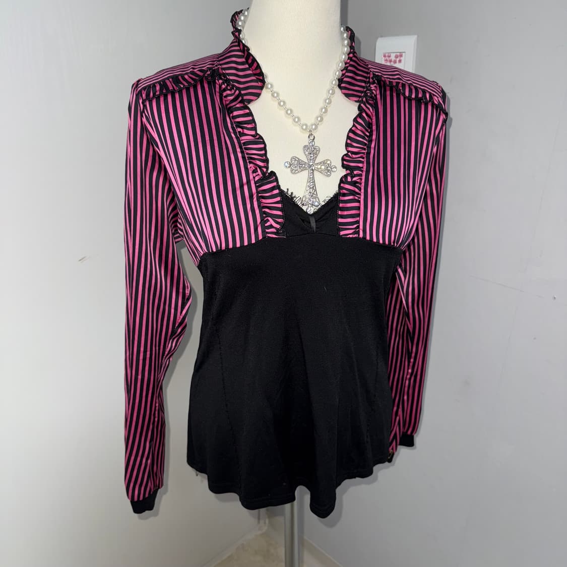 갸루 펑크 스트라이프 블라우스  상품이미지2