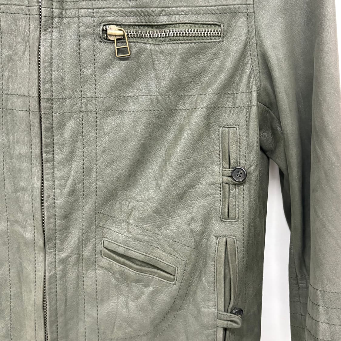 빈티지 스타일 가죽 자켓 짙은 녹색 남/S 상품이미지3