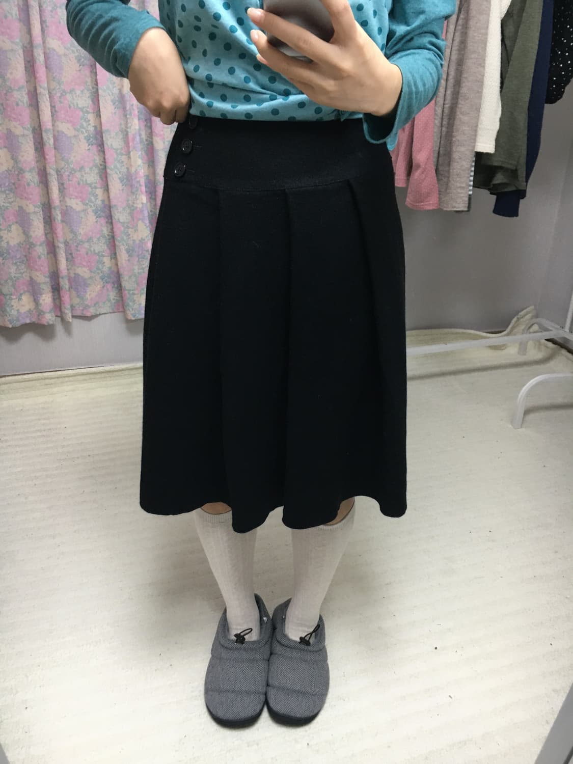 블랙 울 미디 스커트 상품이미지4