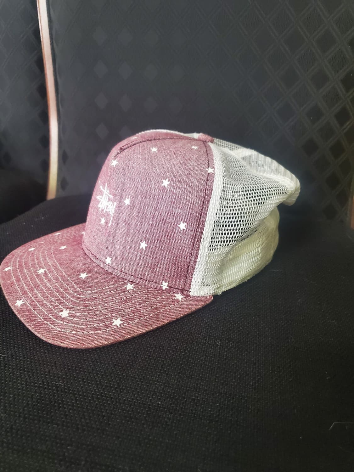 15SS 스투시 트러커 스타 패턴 캡 버건디/화이트 상품이미지2