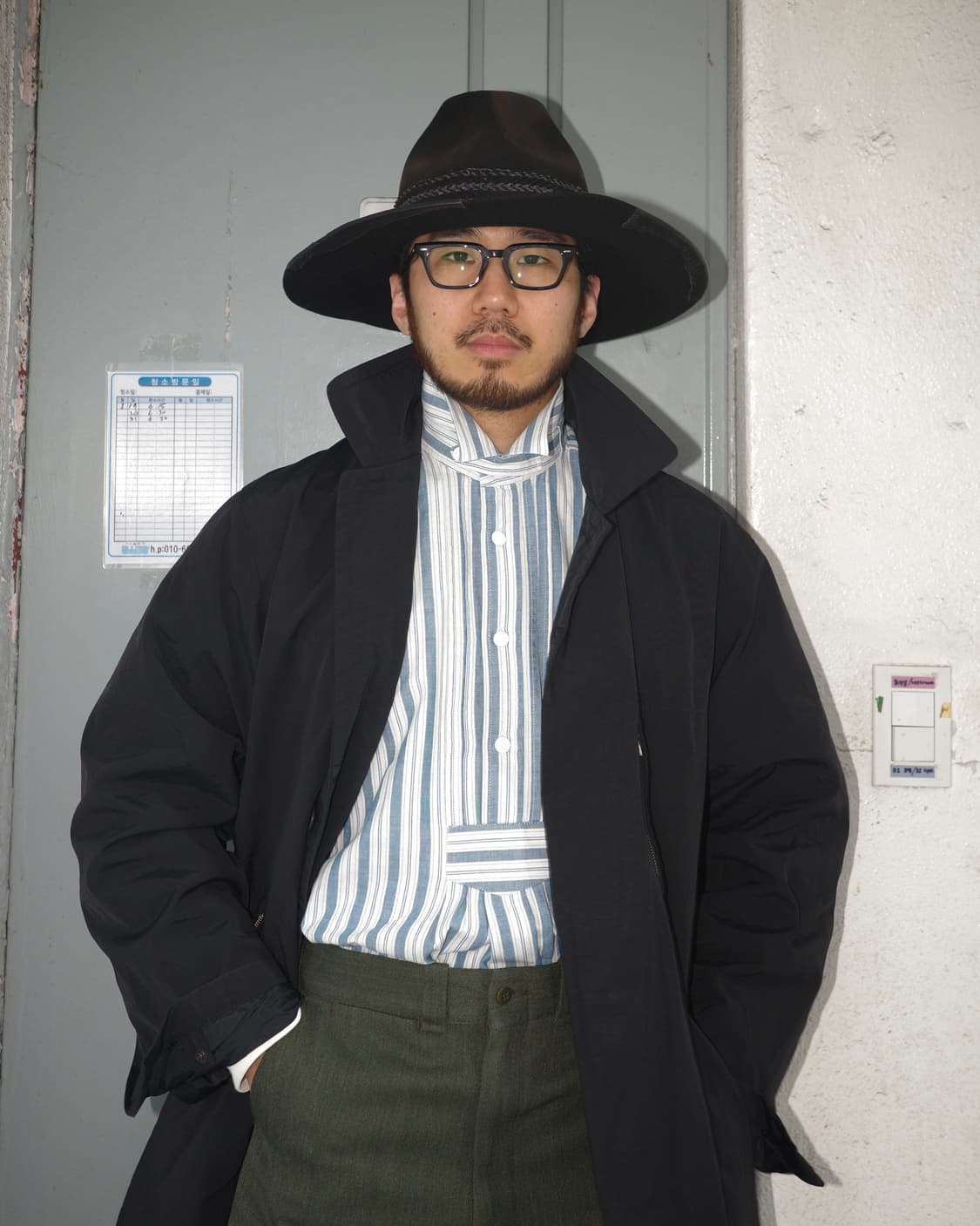 유럽 빈티지 페전트 워크 스트라이프 하프플래킷 셔츠 상품이미지9