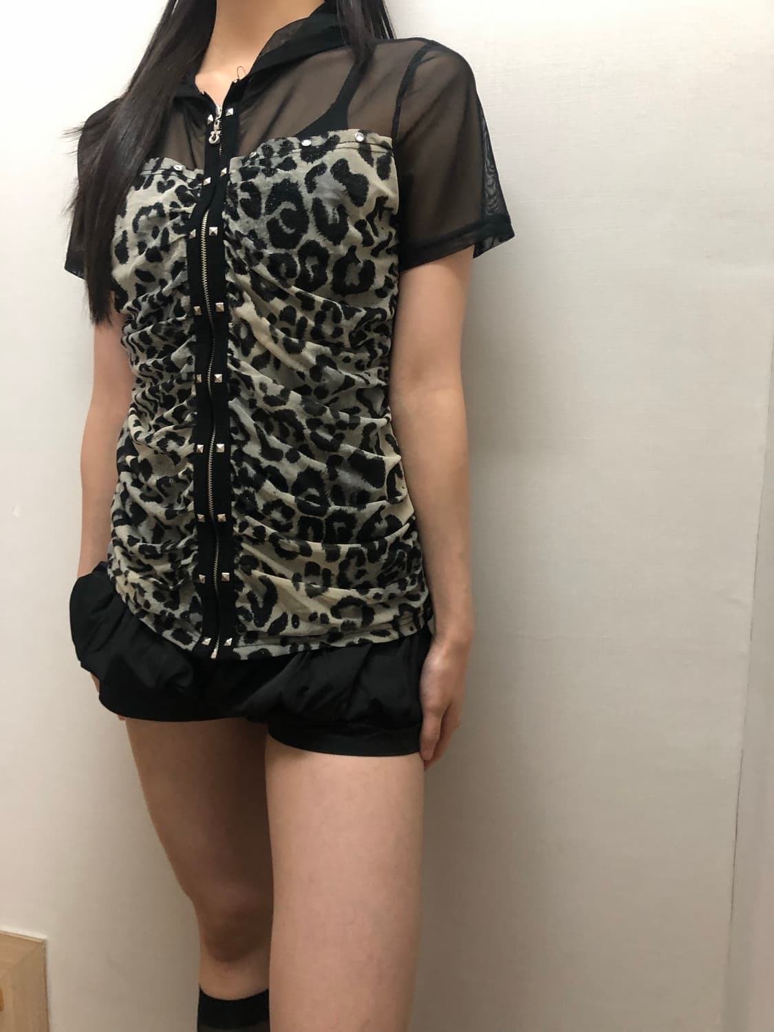 빈티지 블랙 레오파드 셔링 탑 상품이미지5
