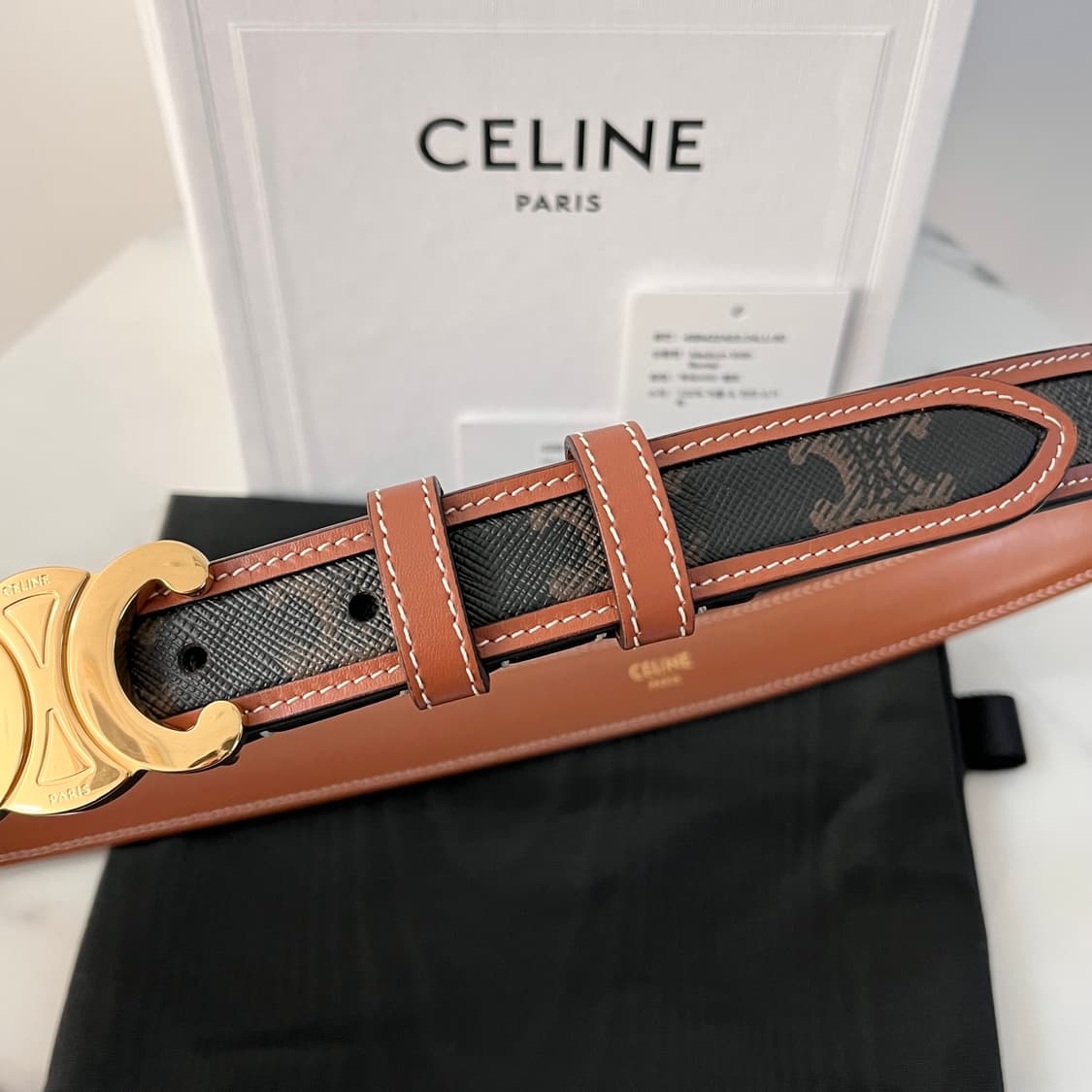 [S급/정품] 셀린느 트리옹프 캔버스 금장 로고 벨트 상품이미지3