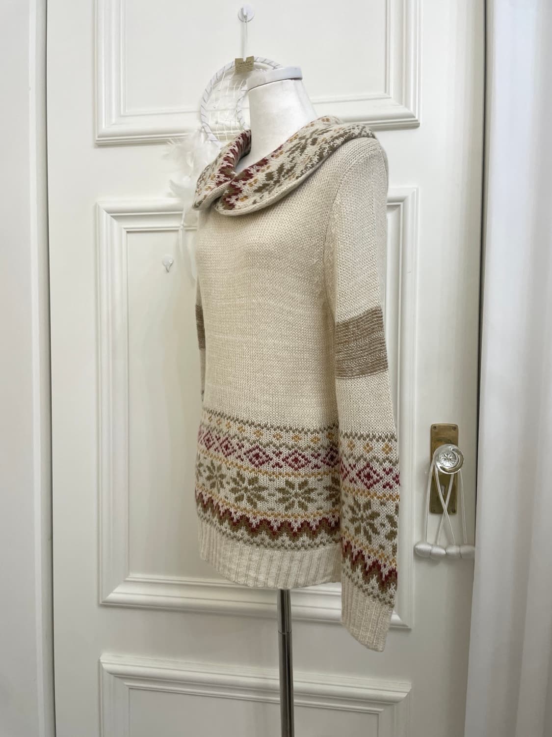 beige nordic pattern collar winter sweat 상품이미지2