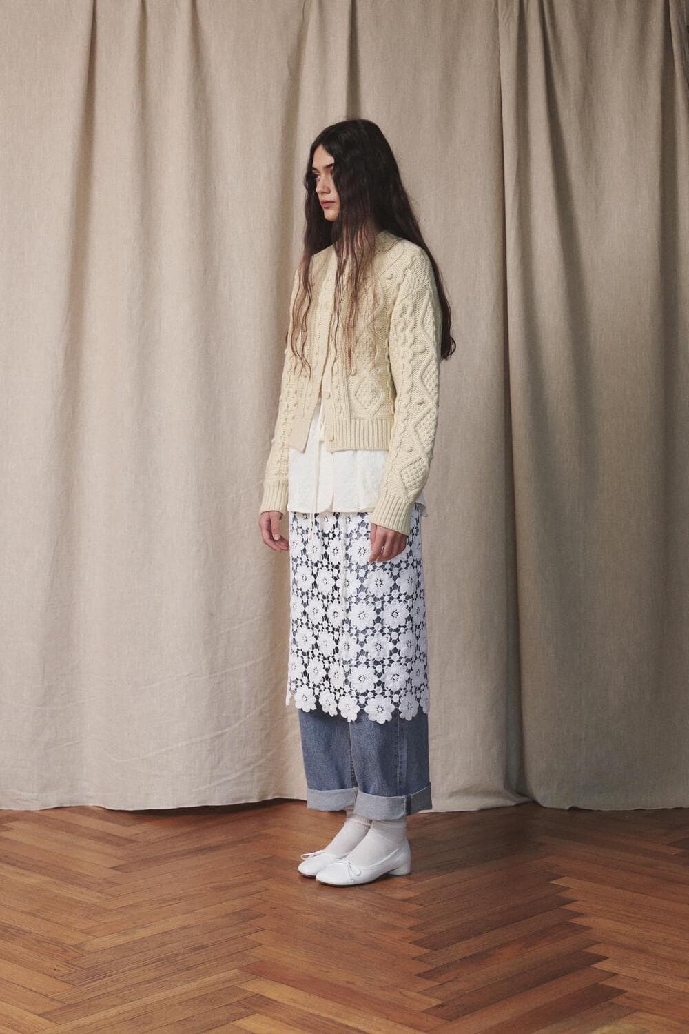 아우어솔티 oursaalty 빈티지 케이블 크림 가디건 니트 F 상품이미지4