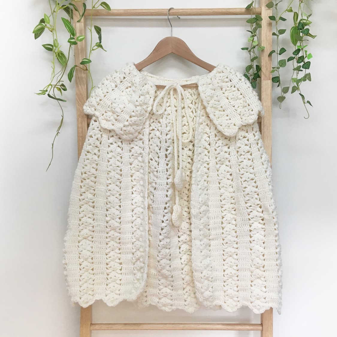 JPN/ 아이보리 뜨개 케이프 모리걸케이프 사와코케이프 폼폼케이프 상품이미지5