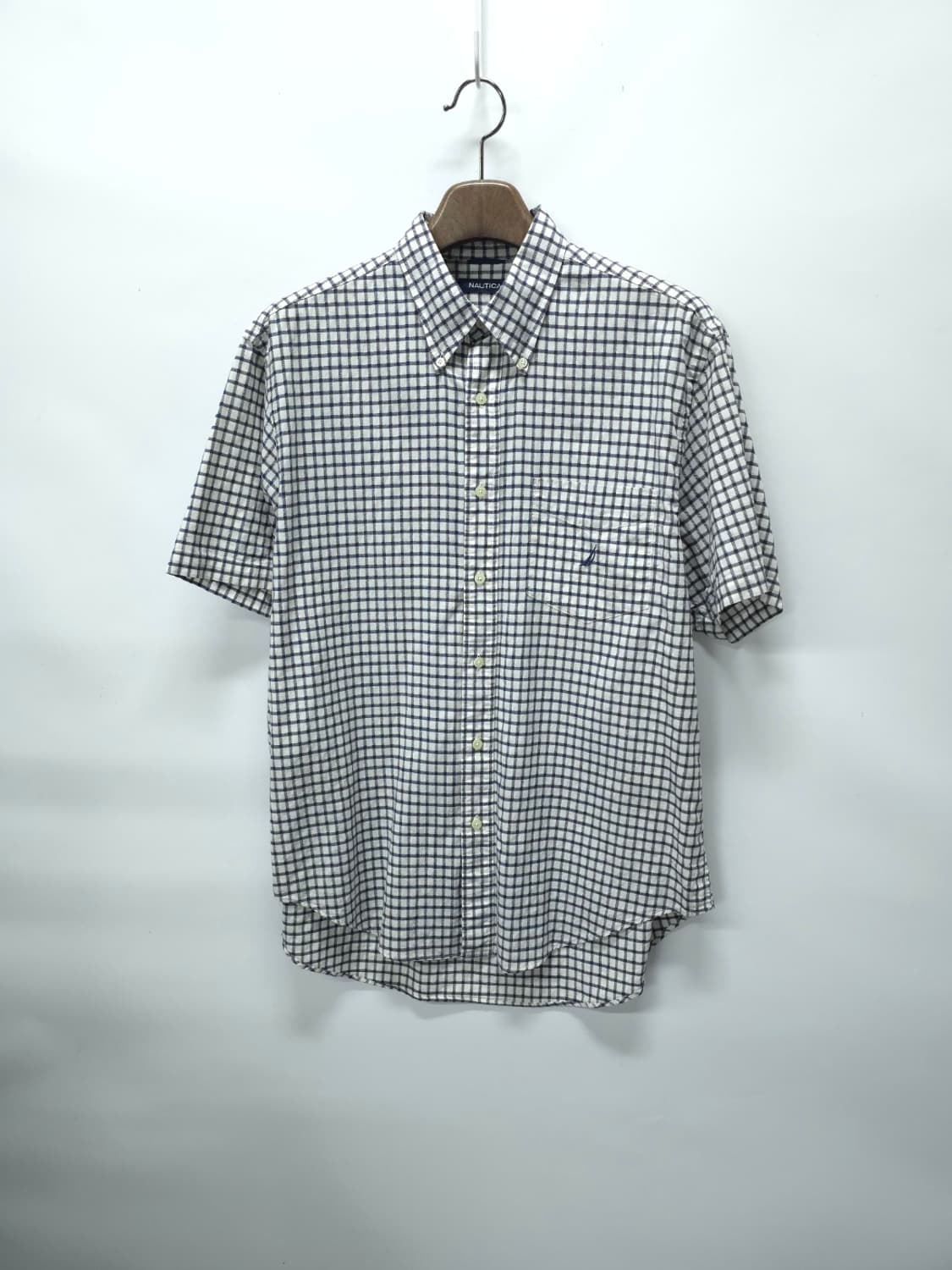 노티카 남성 빈티지 90s 클래식 네이비 체크 반팔 셔츠(105~110) 상품이미지1