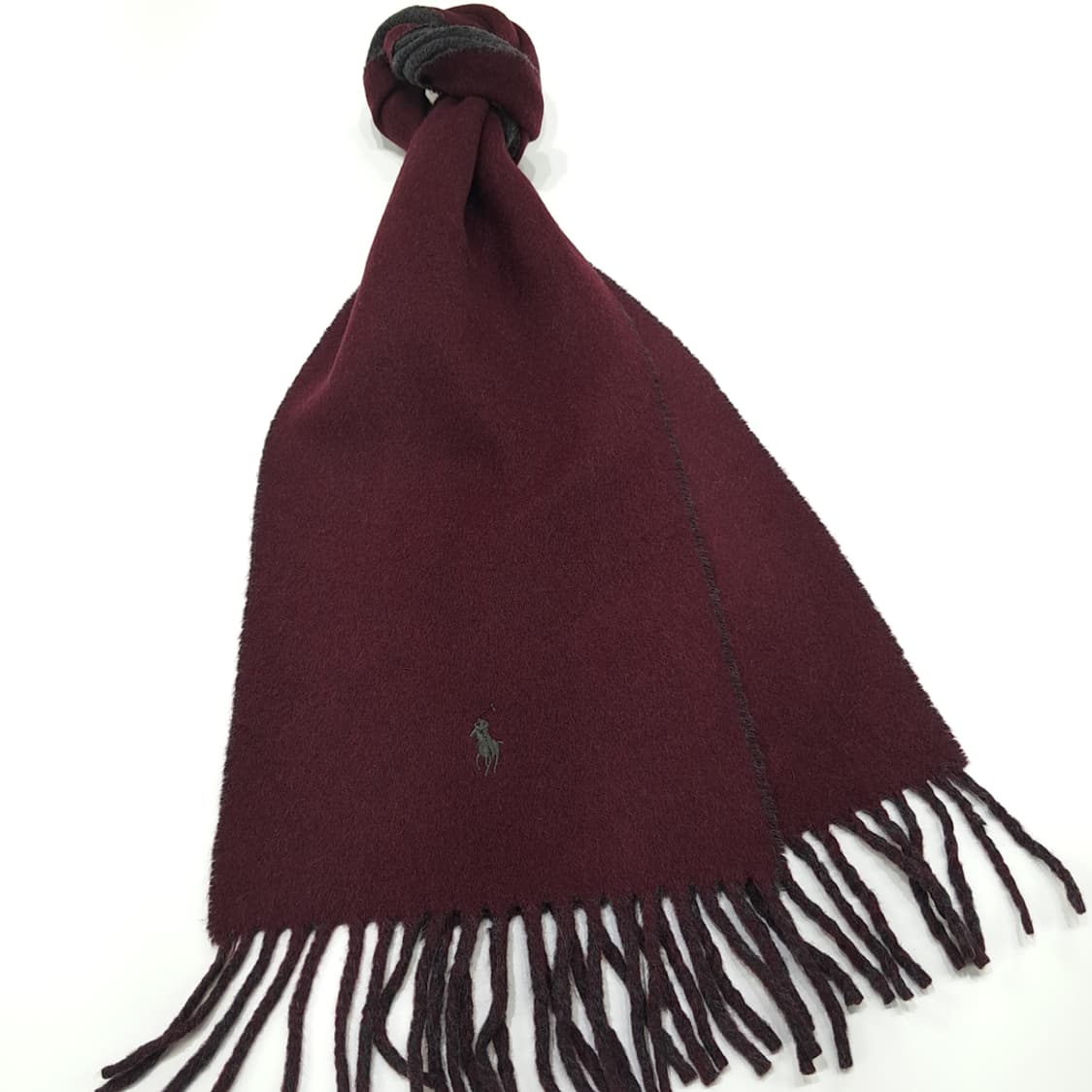 MX262 폴로 랄프로렌 버건디 그레이 양면 램스울 목도리 머플러 상품이미지2