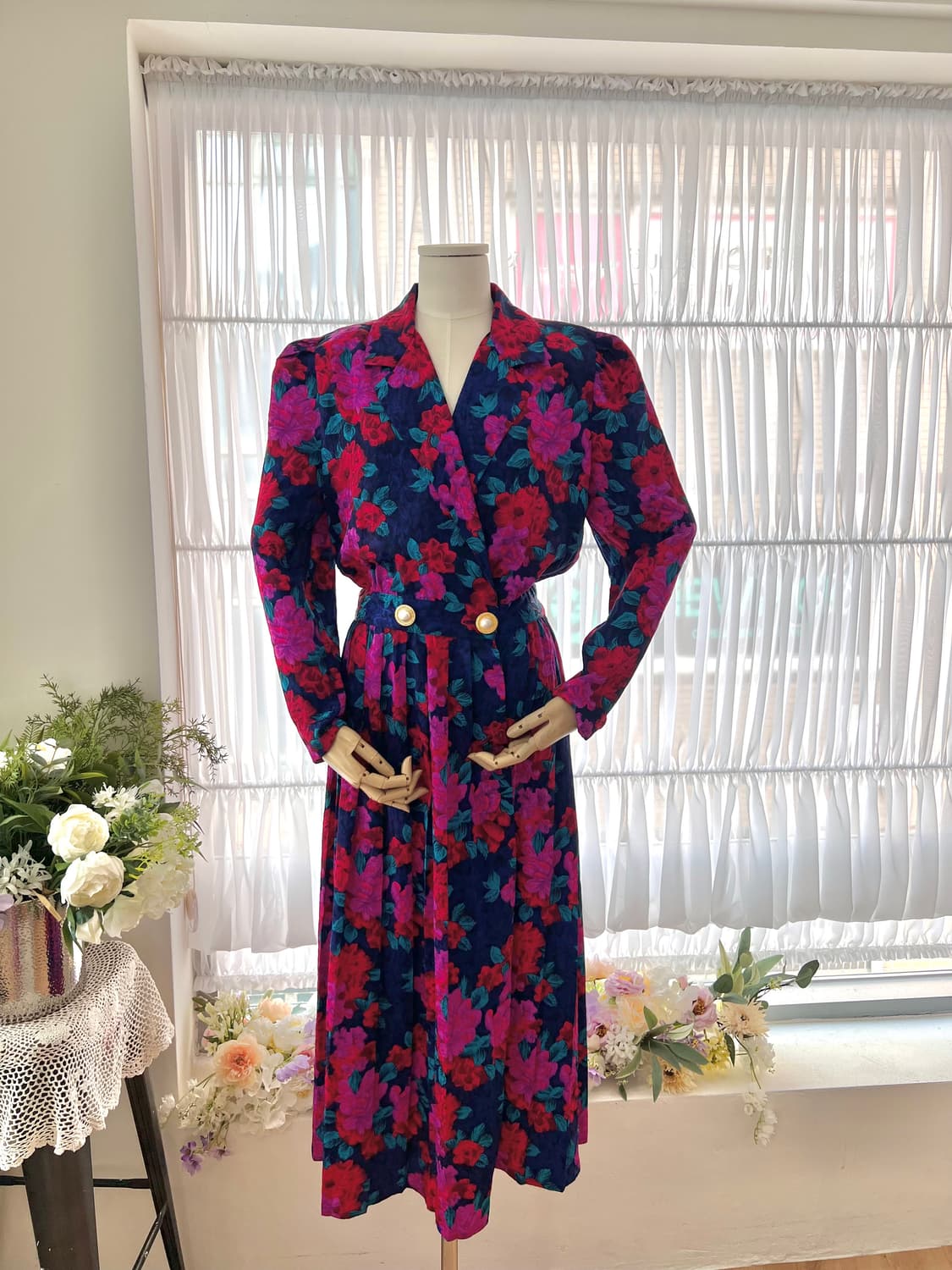 네이비 로즈 진주 더블버튼 원피스 상품이미지6