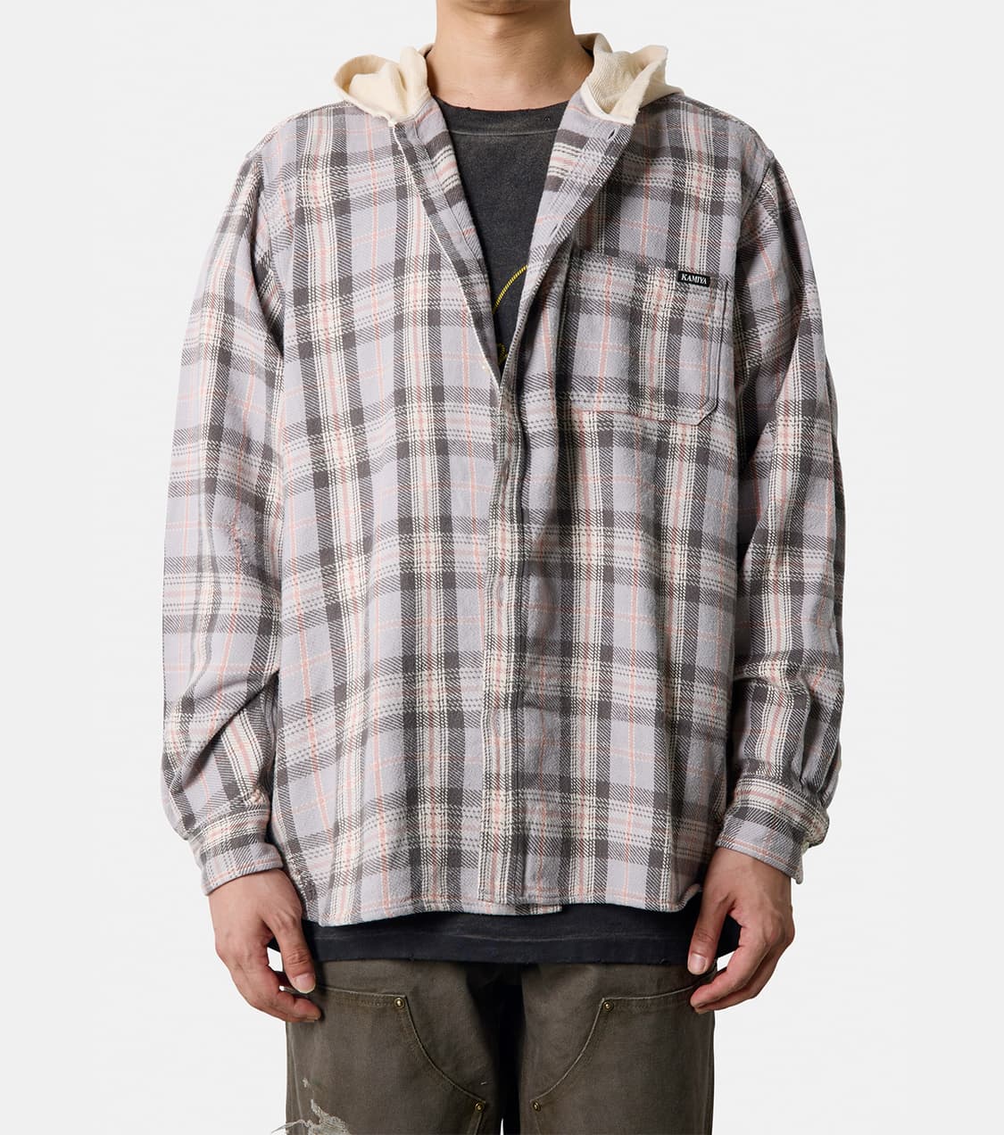 [카미야]kamiya Distressed Check ShirtHoodie 상품이미지1