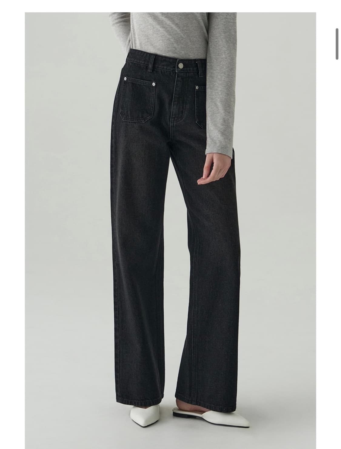 (새상품)(L)드로우핏 우먼 패치 포켓 세미 와이드 데님 팬츠 BLACK 상품이미지4