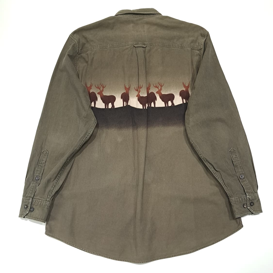 CL498 XL 울리치 90s 마카오판 코튼 사슴그래픽 올리브 셔츠 상품이미지8
