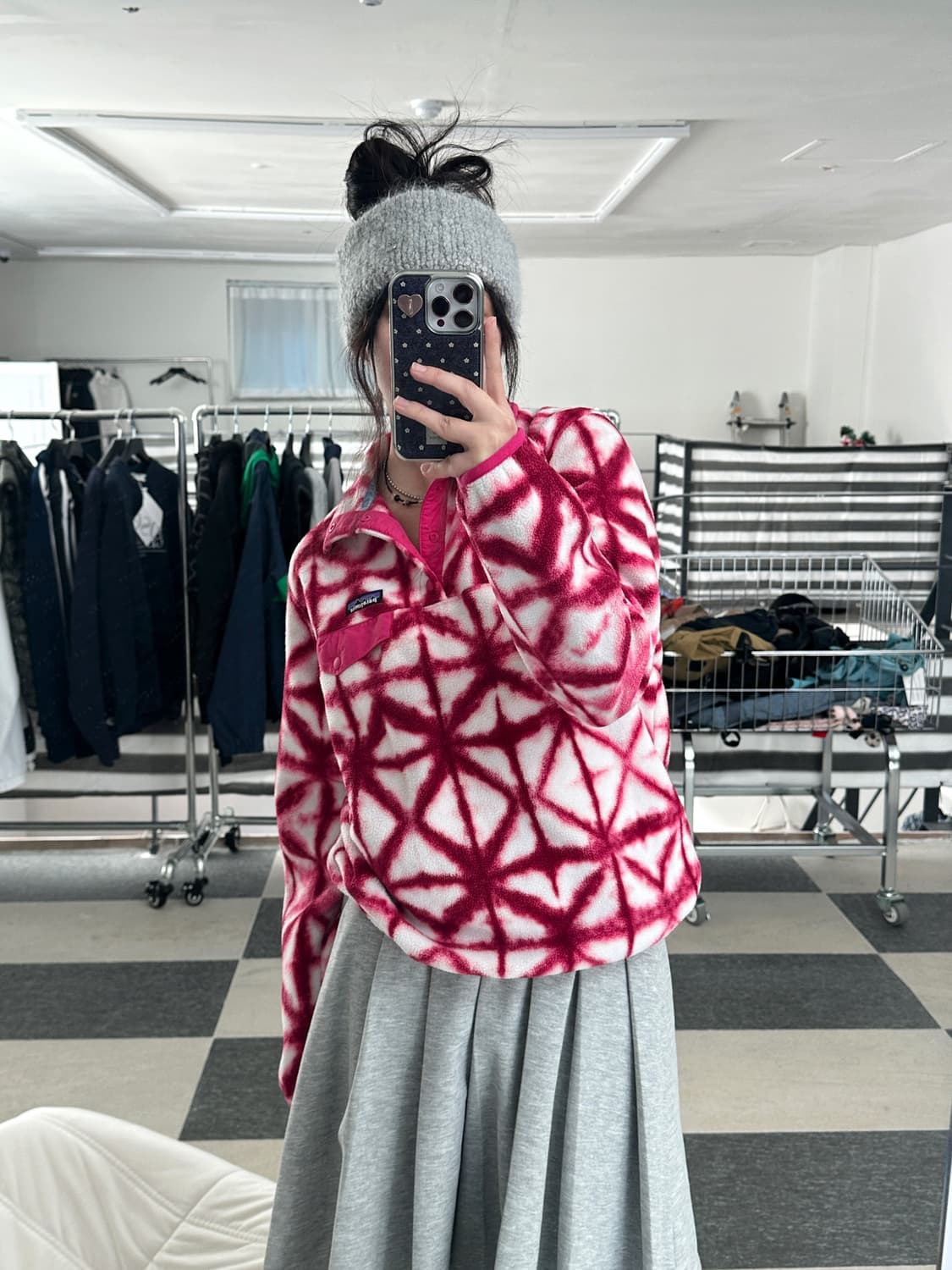 파타고니아 신칠라 핫핑크 패턴 스냅 플리스  상품이미지2